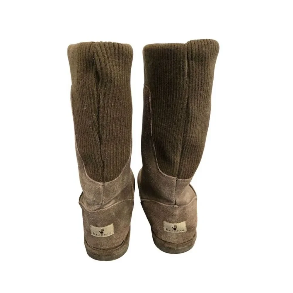 Bear Paws Suede Boots Women 9 Brown Slip-On Warm Cozy